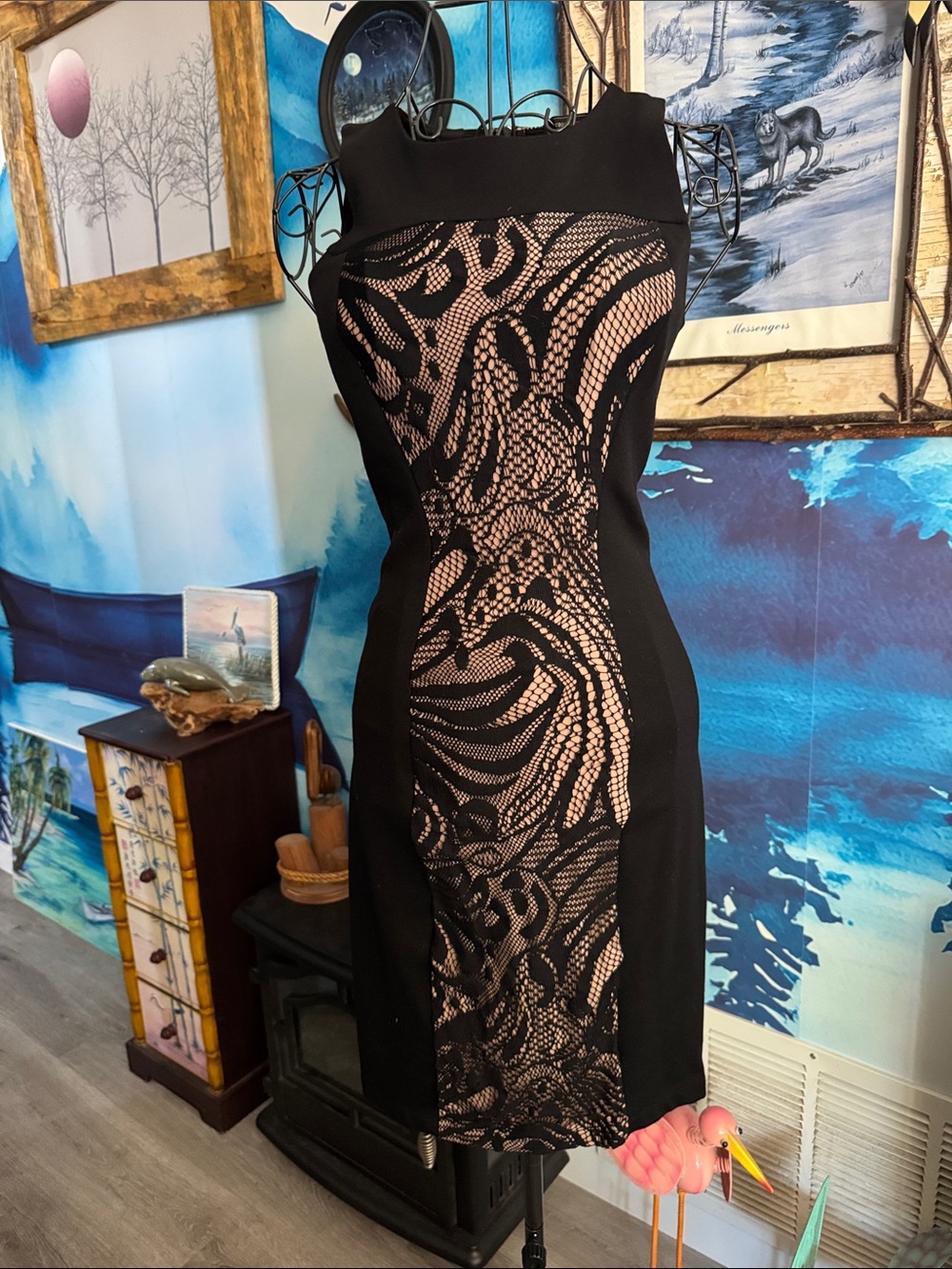 BCBGMaxAzria Black Dress with Nude Illusion Bodice